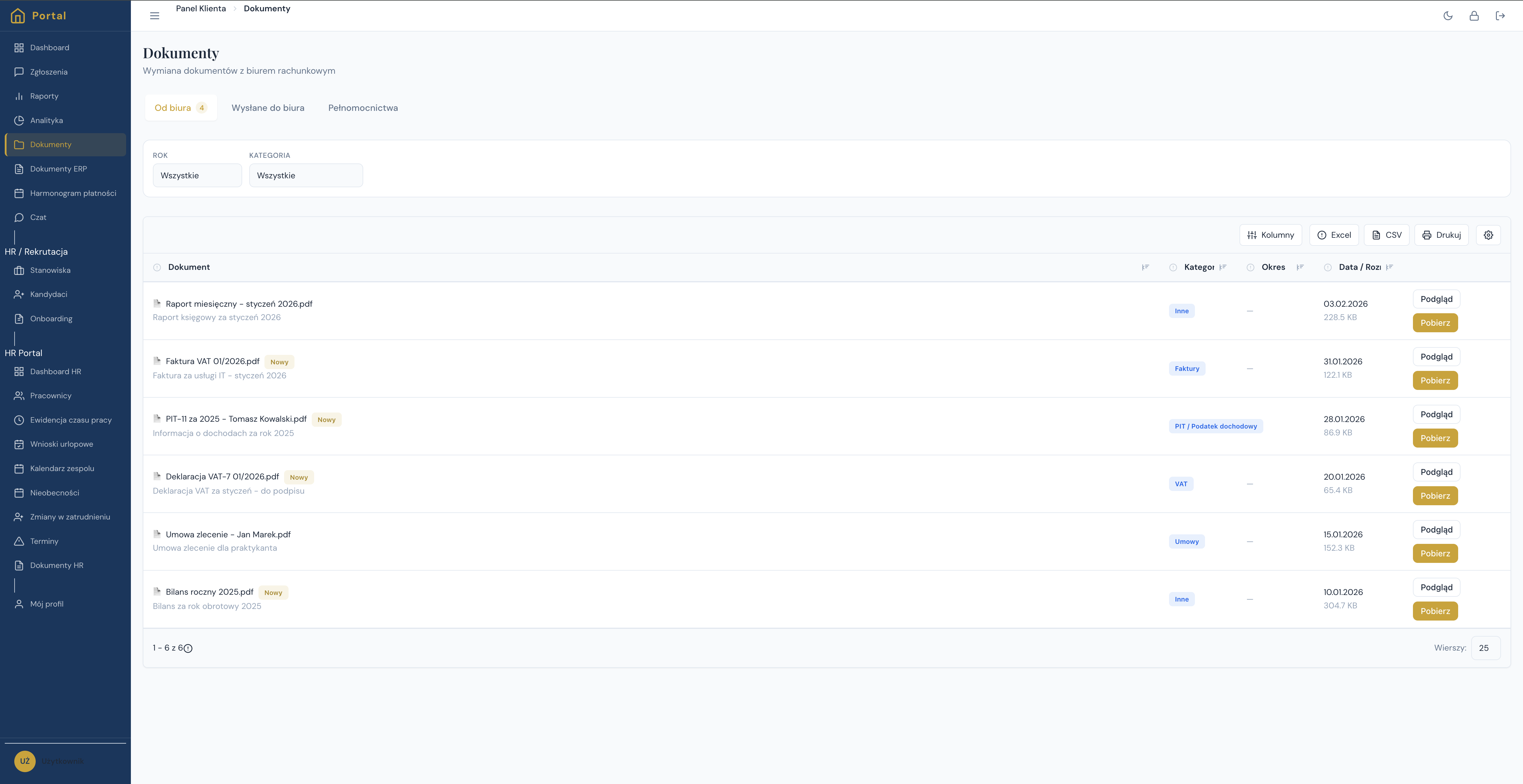 Lista dokumentów w portalu