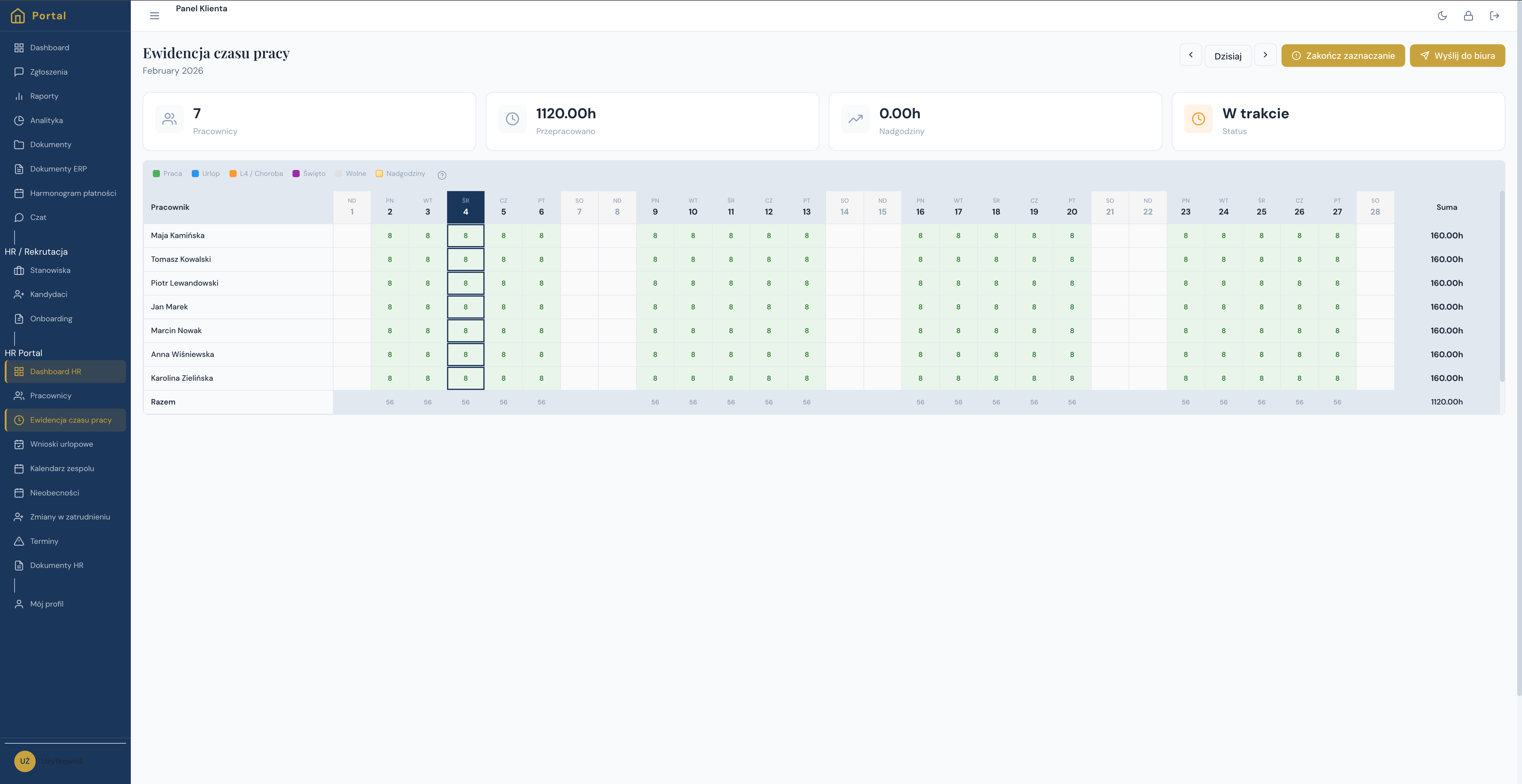 Moduł HR - ewidencja czasu pracy